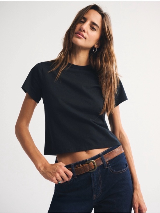 Abercrombie & Fitch Tops - Black Short Sleeve Crew Crop Tee- AF Essential Polished Body-Skimming Tee